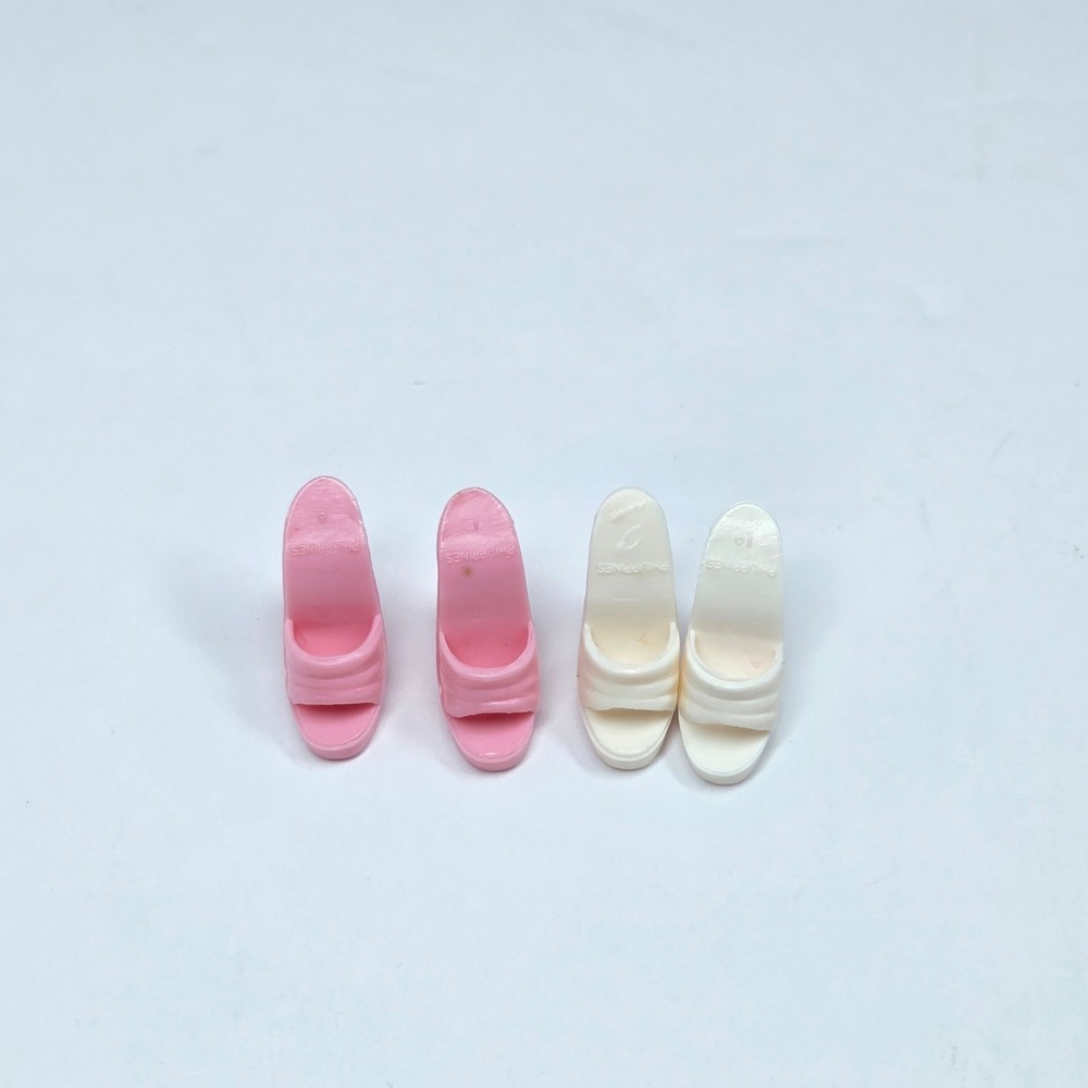 Vintage Barbie Doll Shoes Lot 2 Pairs Pink White Mule Heels Philippines Marked